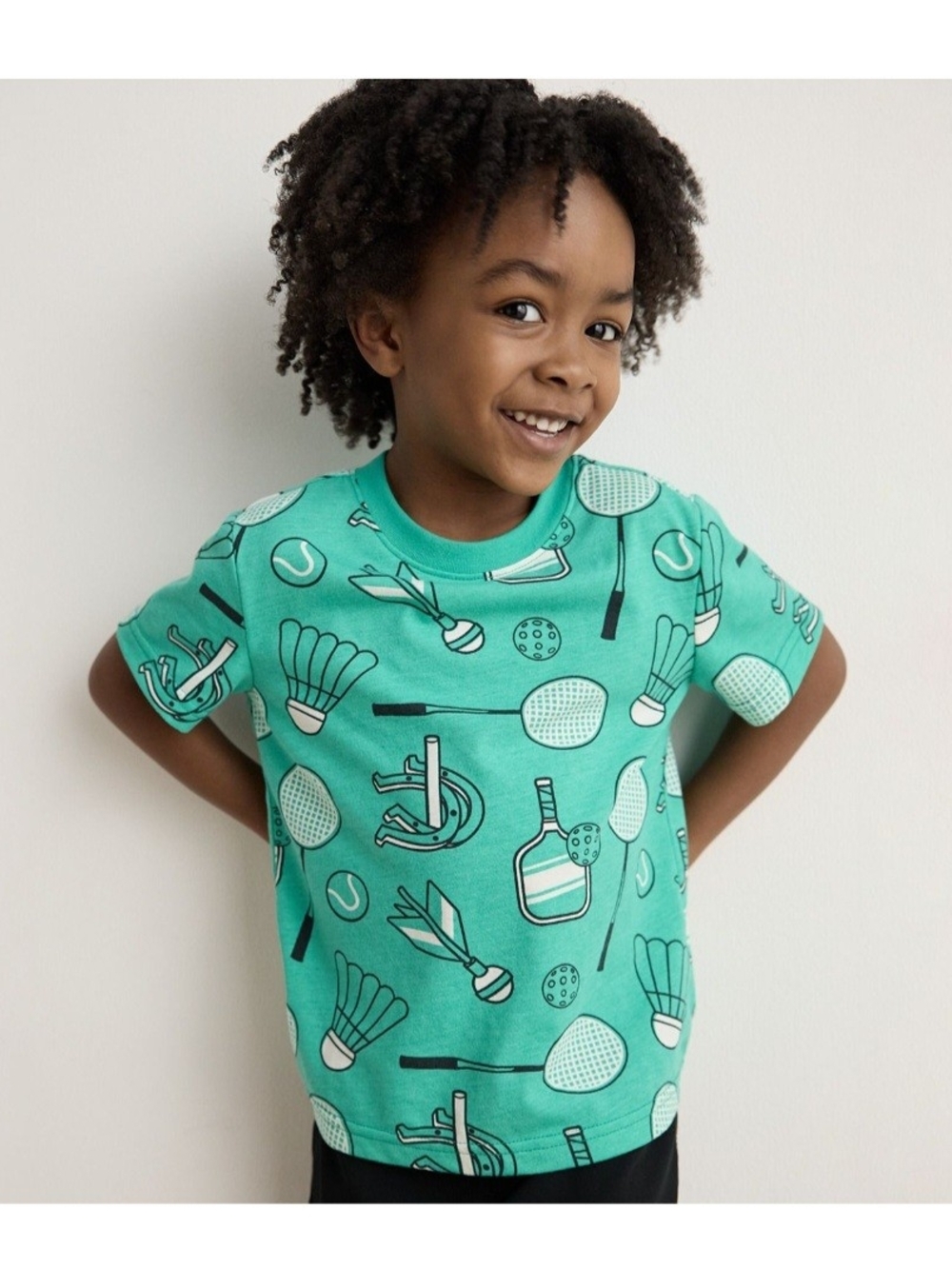 🌻 NWT Jumping Beans Boys Racket Ball Sports Graphic Tee Green Size 2T